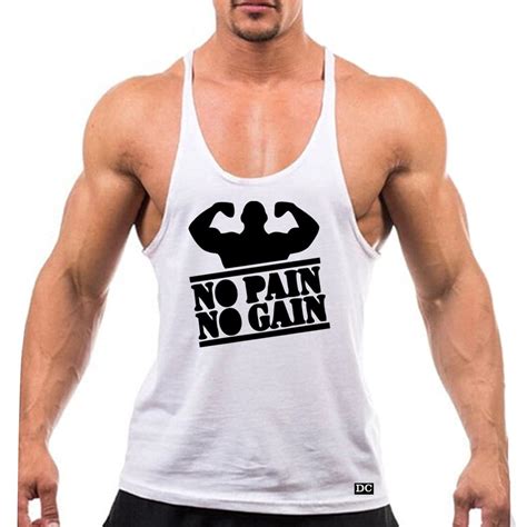 Camiseta Regata Cavada Masculino Academia Treino No Pain No Gain Em Camiseta Regata Cavada Masculino Academia Treino No Pain No Gain Em