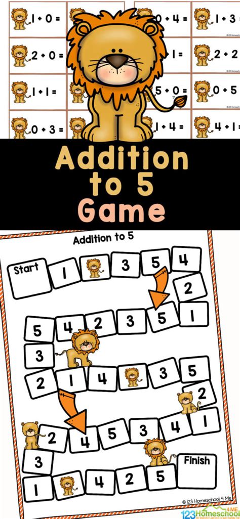 Free Printable Lion Addition To 5 Math Games Free Printable Lion Addition To 5 Math Games