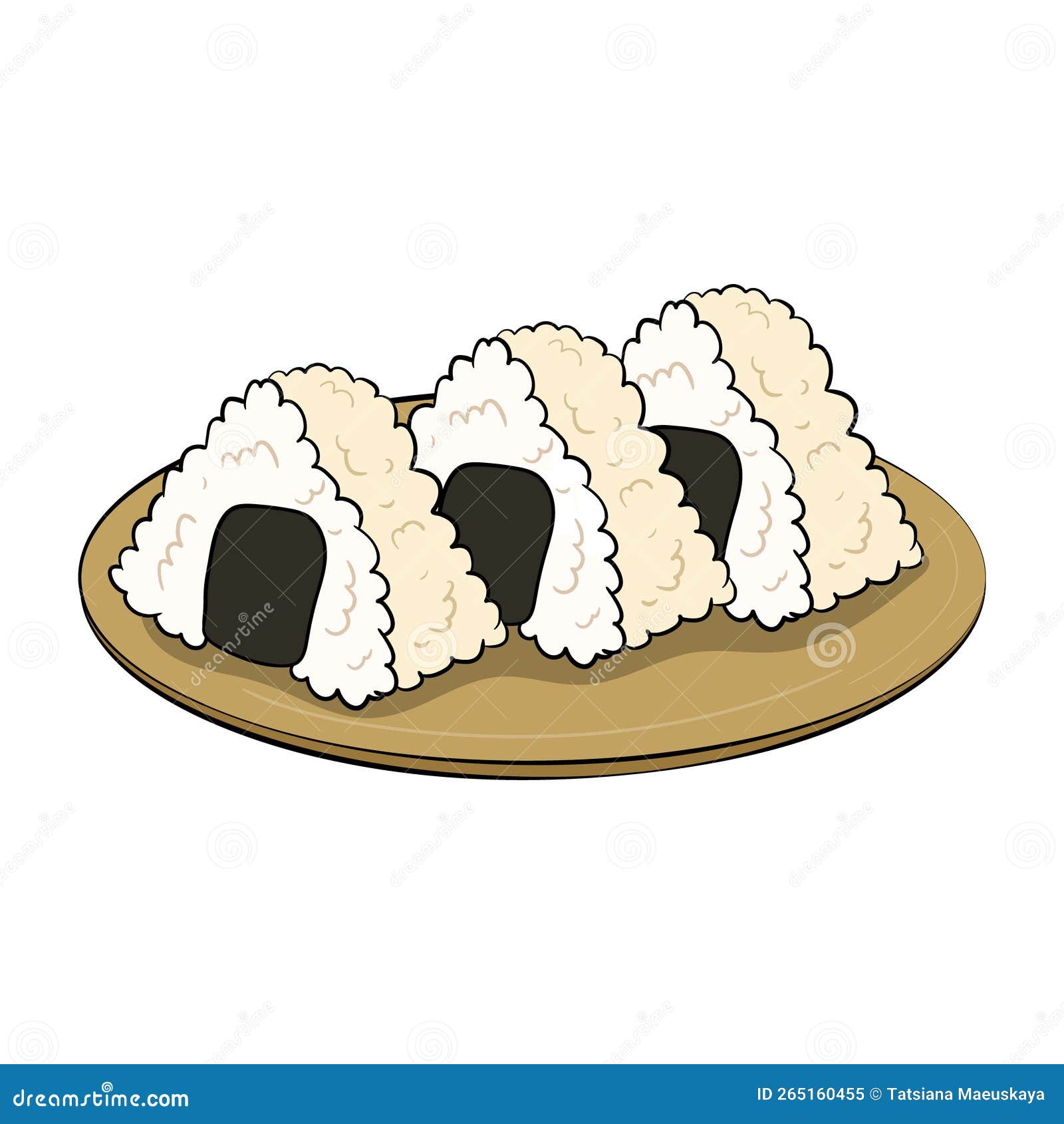 Japanese Rice Ball A Set Of Onigiri On A Plate Vector Illustration Japanese Rice Ball A Set Of Onigiri On A Plate Vector Illustration
