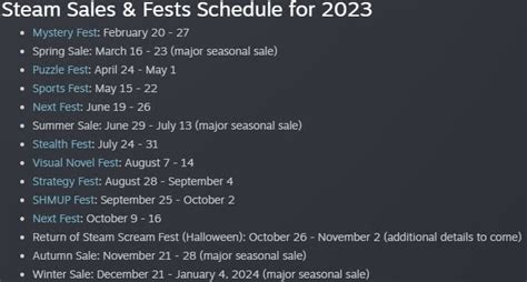 Steam Sale Calendar Dates