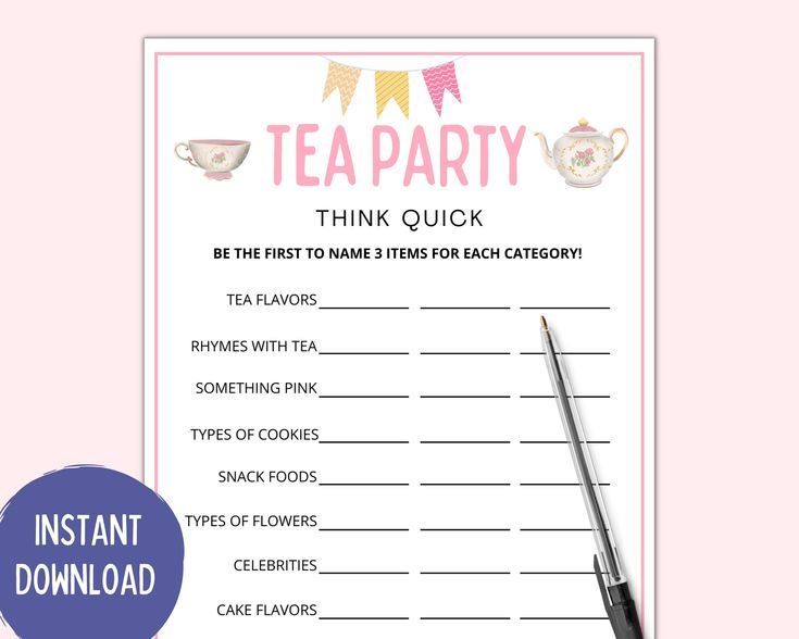 Tea Party Games Bundle Printable Tea Party Games Tea Party Favors Tea Party Games Bundle Printable Tea Party Games Tea Party Favors