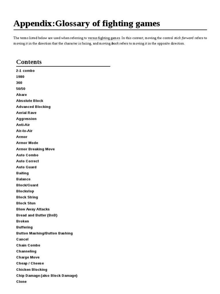 The Fighting Games Glossary The Fighting Games Glossary