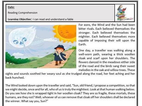 The Wind And The Sun Reading Comprehension Fables Literacy Pshe Ks2 Ks3 The Wind And The Sun Reading Comprehension Fables Literacy Pshe Ks2 Ks3