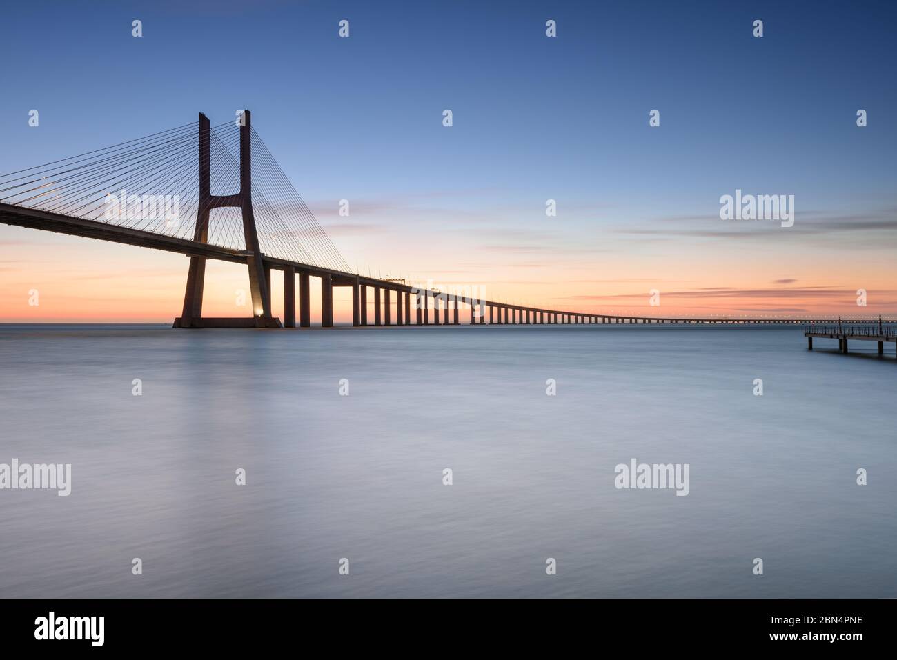 Vasco Da Gama Bridge Landscape At Sunrise One Of The Longest Bridges Vasco Da Gama Bridge Landscape At Sunrise One Of The Longest Bridges