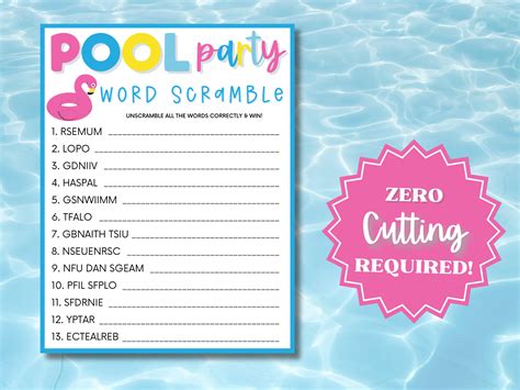 Word Scramble Pool Party Printable Game Pool Party Games Pool Party Word Scramble Pool Party Printable Game Pool Party Games Pool Party